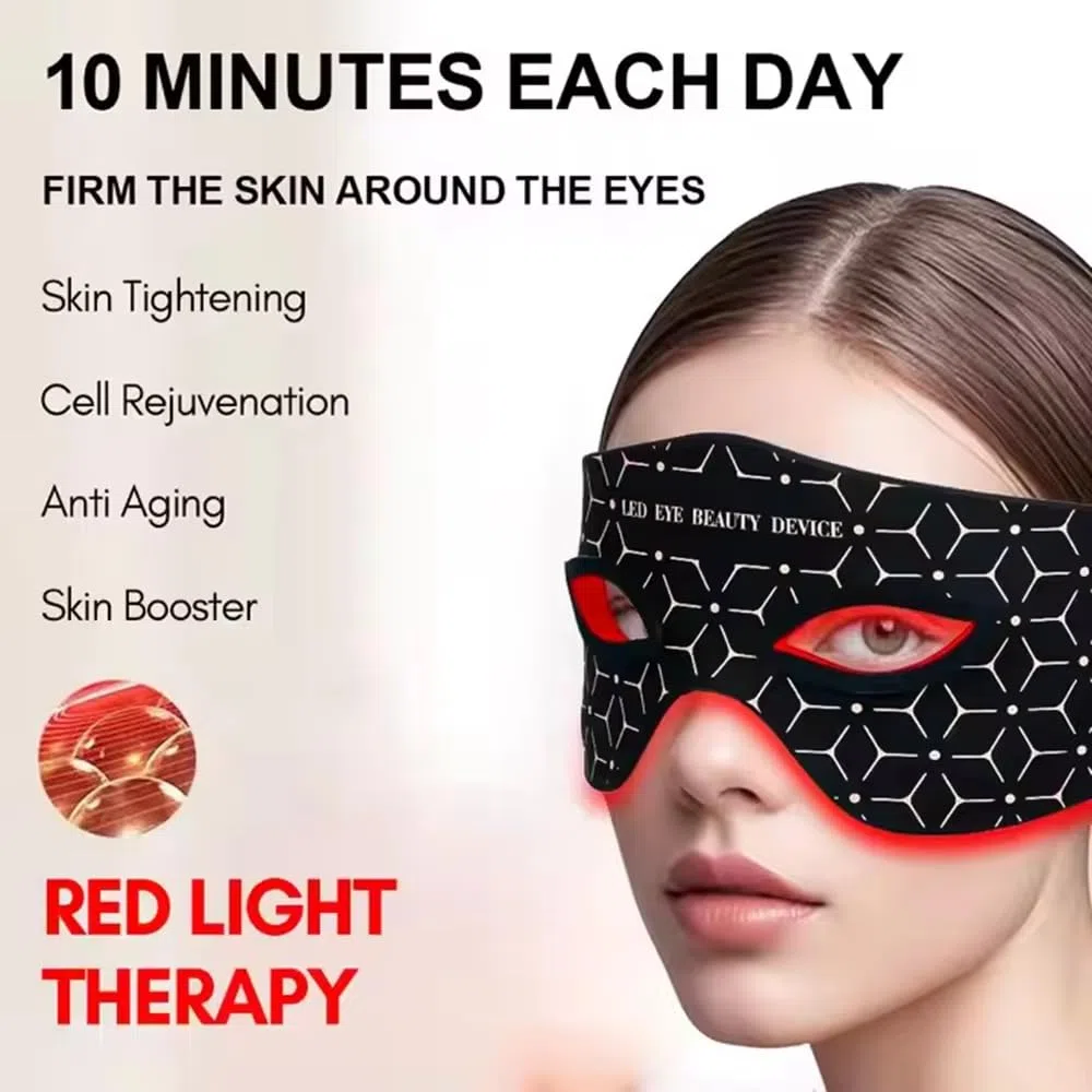Masque LED pour les yeux thérapie par la lumière rouge,avec 4 réglages de luminosité et 30 ampoules LED,Appareil anti-âge photon 630 nm + 850 nm, Réducteur de rides oculaires