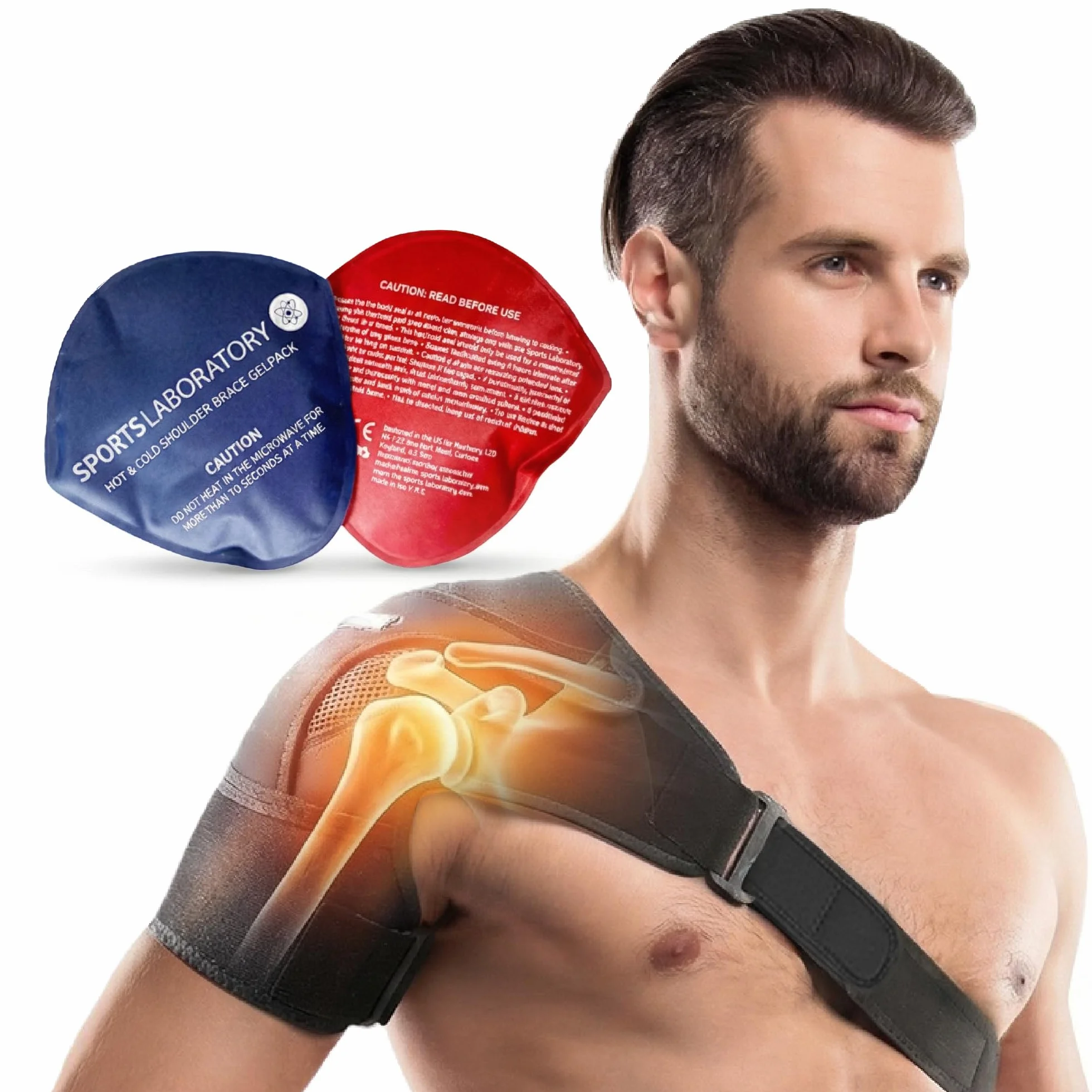 Sports Laboratory Attelle Epaule pour Femmes et Hommes, Poche Chauffante, Rafraichissante Intégrée, Taille Adjustable, Soutient La Coiffe des Rotateurs, Épaule Bloquée, Lentorse, Livret Gratuit